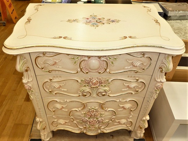 アンティーク調ロココ調薔薇ローズ4段チェスト☆サイズ：幅830mm：奥行