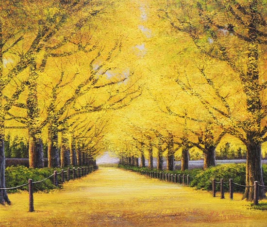 絵画 油絵 神宮外苑いちょう並木 （木村由記夫） 送料無料 【肉筆