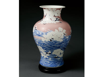 紫釉盛絵芙蓉ニ波大花瓶｜吉兆庵美術館