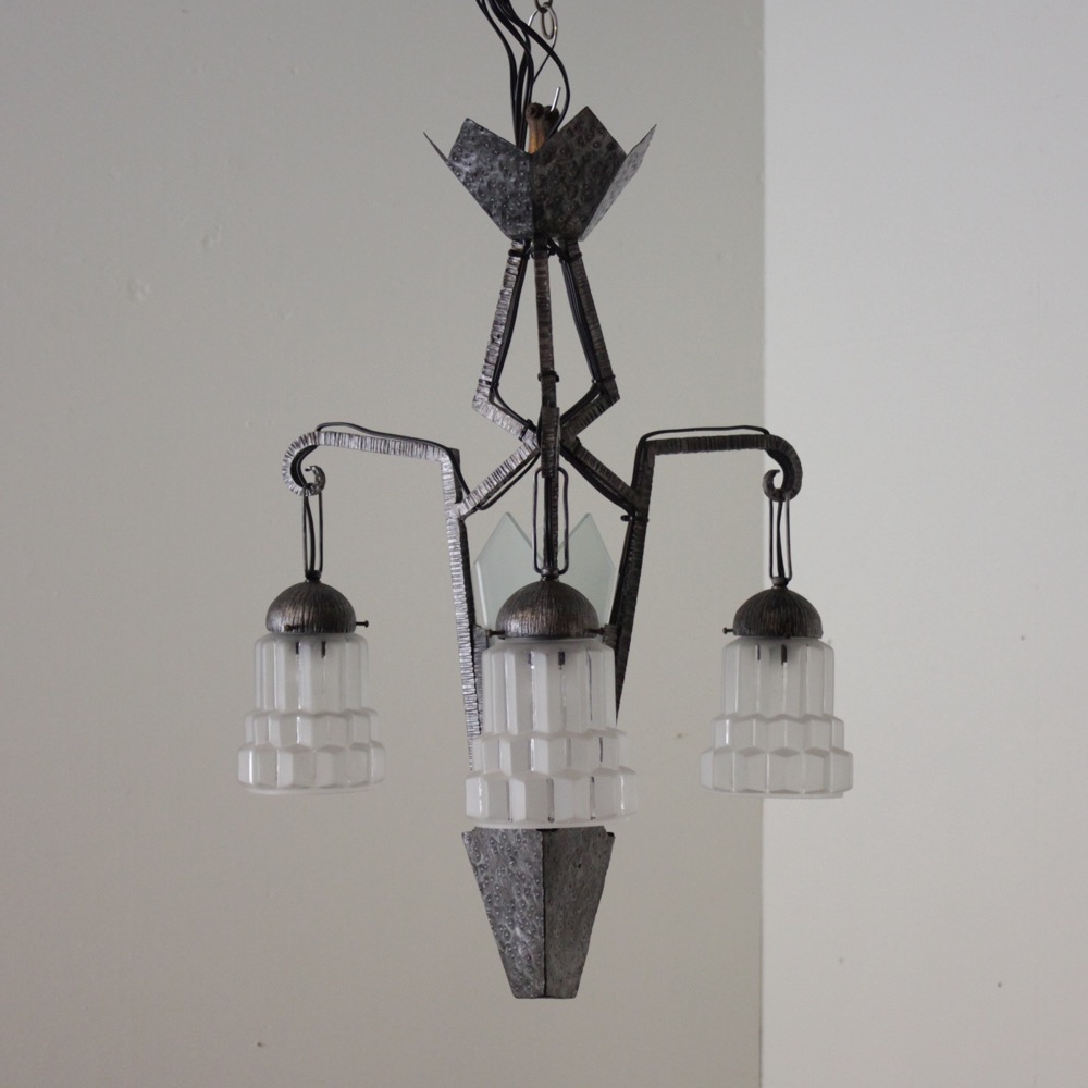 フランス アンティーク アールデコ アイアン 4灯 シャンデリア | キヤ