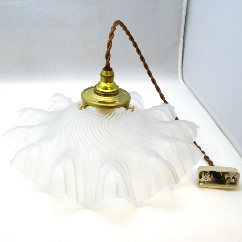 フランス アンティーク フロストガラスシェード ペンダントランプ