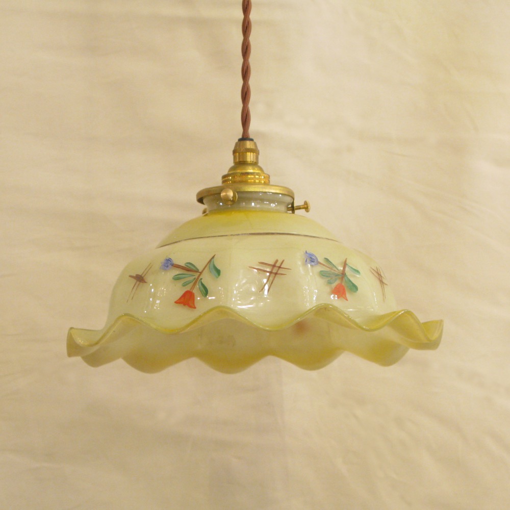 東ヨーロッパ アンティーク ハンドペイント ガラスシェード ペンダント