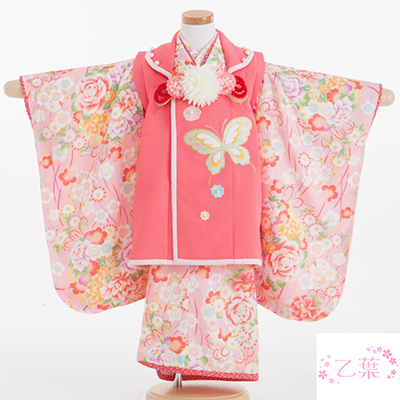 七五三 着物 レンタル 三歳 3歳 被布セット 320117 乙葉 ピンク 花柄