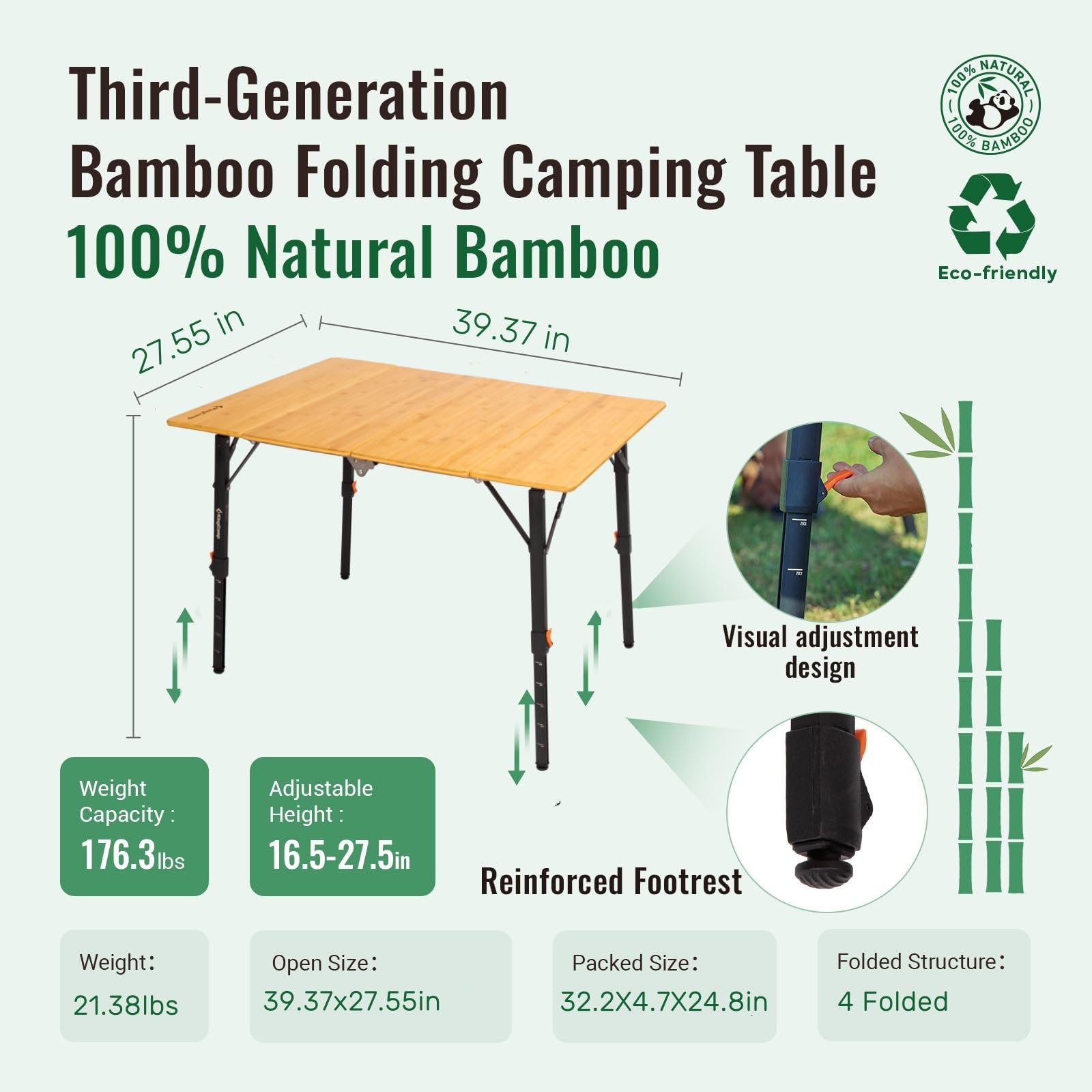KingCamp BAMBOO P8060 Folding Bamboo Table
