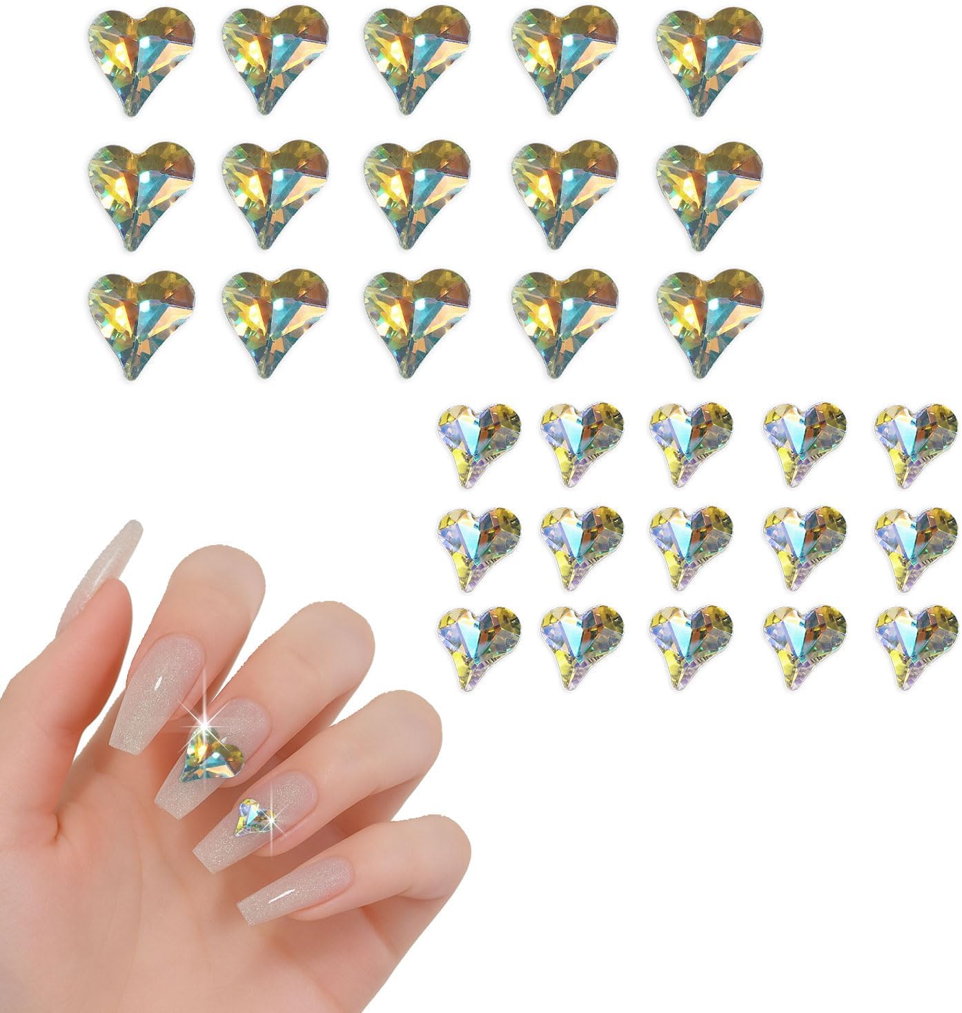 ネイルパーツ ハート 【オーロラクリスタル】 大・小サイズ 30個入り