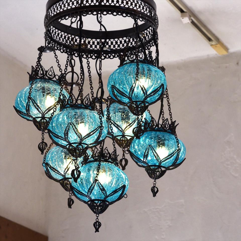 トルコランプ・テルキャリ細工 クラックガラスシャンデリア｜Kilim