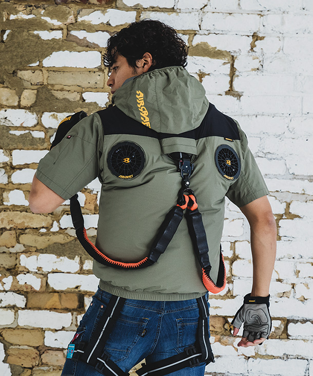 BURTLE ファン付ウエア AIR CRAFT 半袖ブルゾン(着脱可能フード付