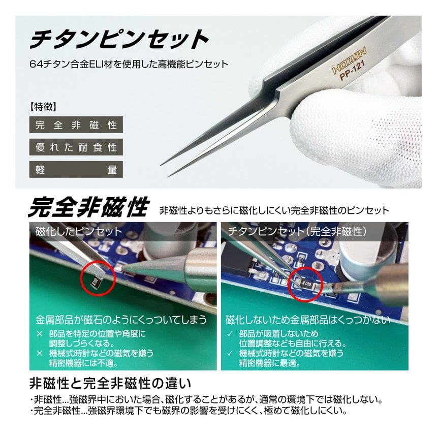 PP-121 チタンピンセット / 板厚2.0mm【HOZAN】 ホーザン株式会社
