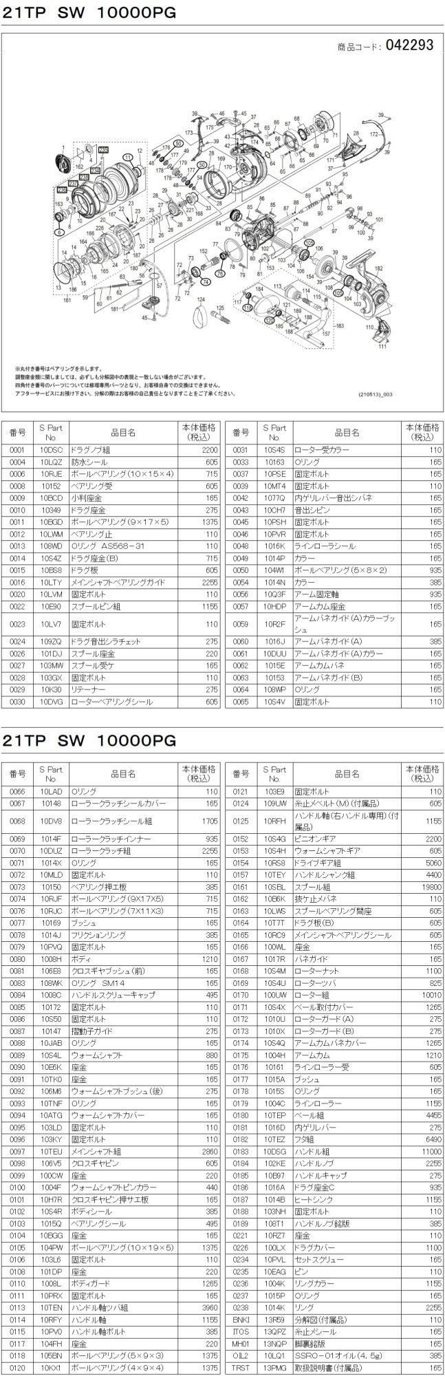 シマノ純正お取り寄せパーツ：納期1ヶ月】21ツインパワーSW 10000PG