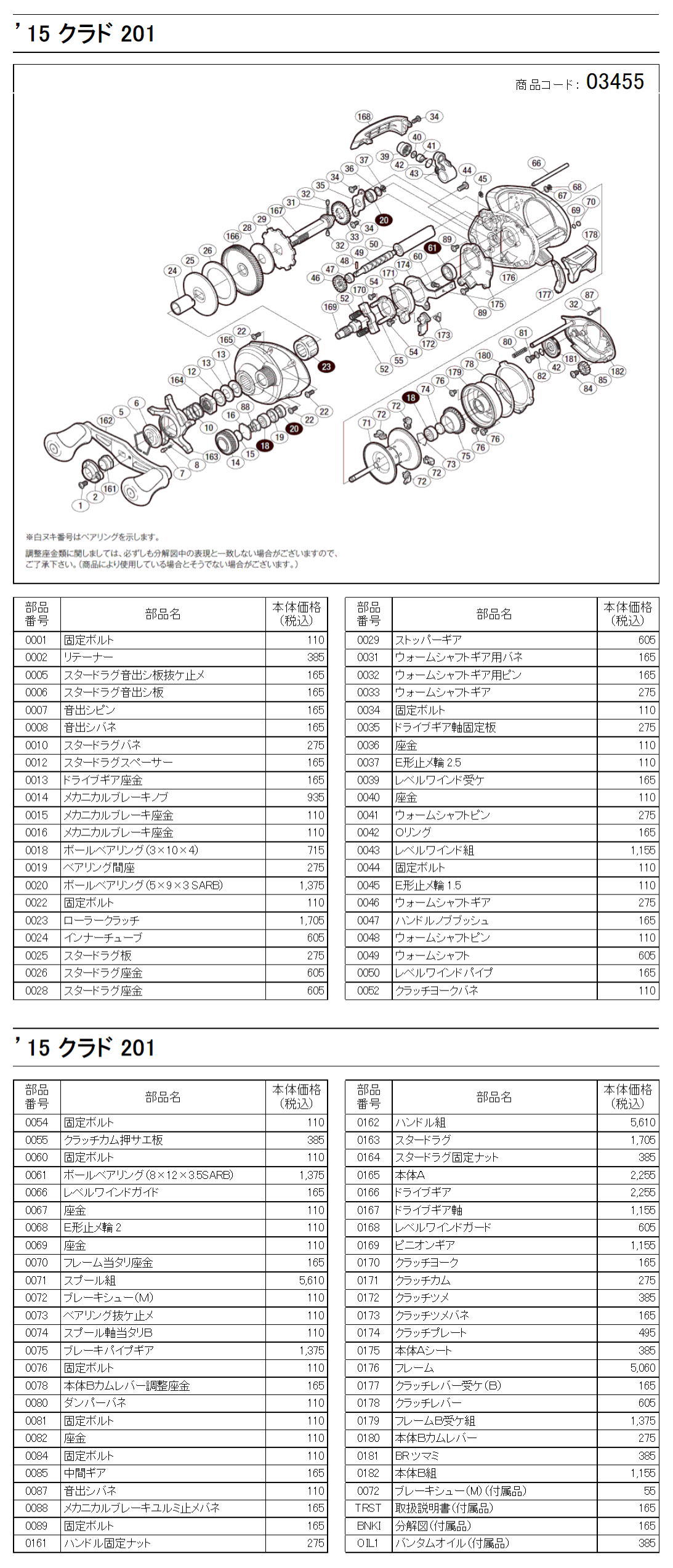 シマノ純正お取り寄せパーツ：納期1ヶ月】15クラド201 商品コード