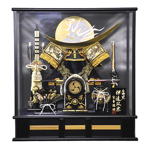 人形の平安大新 / 五月人形 伊達政宗 兜 ケース飾り コンパクト ガラス