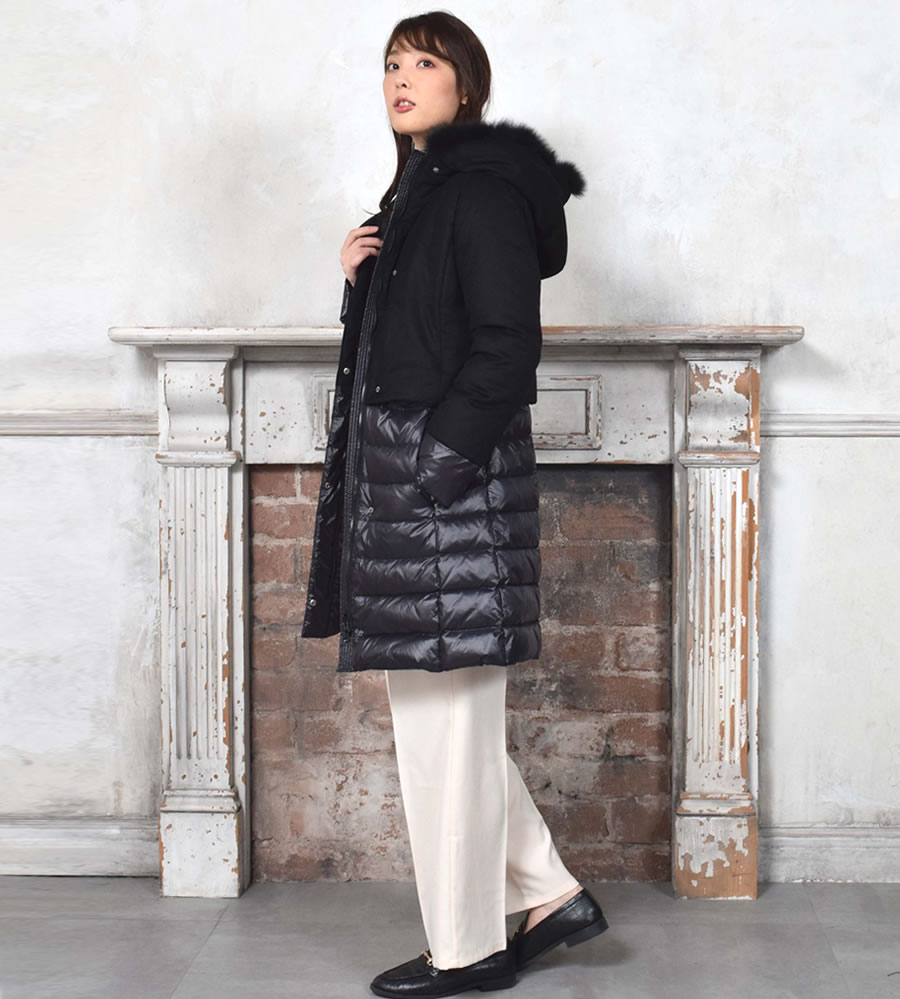 Merfirge] ダウン＆カシミヤ カシミア 100% コート フォックス付き