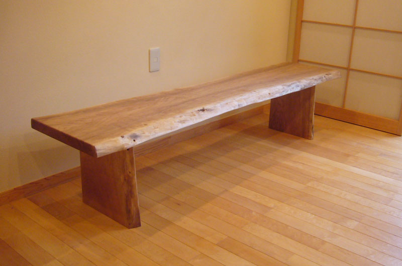 胡桃（クルミ） 無垢一枚板 板脚ベンチ：ダイニングテーブルや手作り