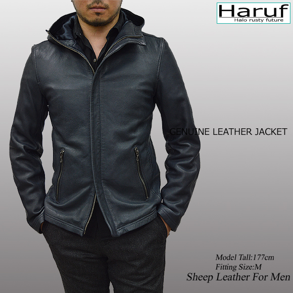 本革 レザージャケット フード ネイビー ブルー 紺 青 メンズ FD1NAV