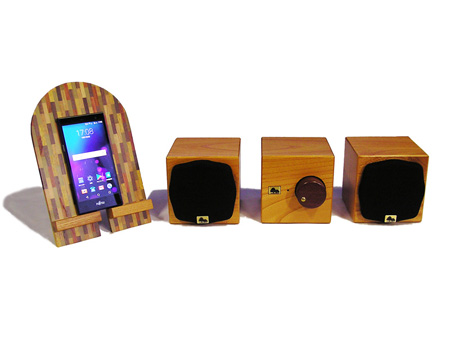 スマートフォン用寄木スタンドの発売 - オリジナルデザインスピーカー