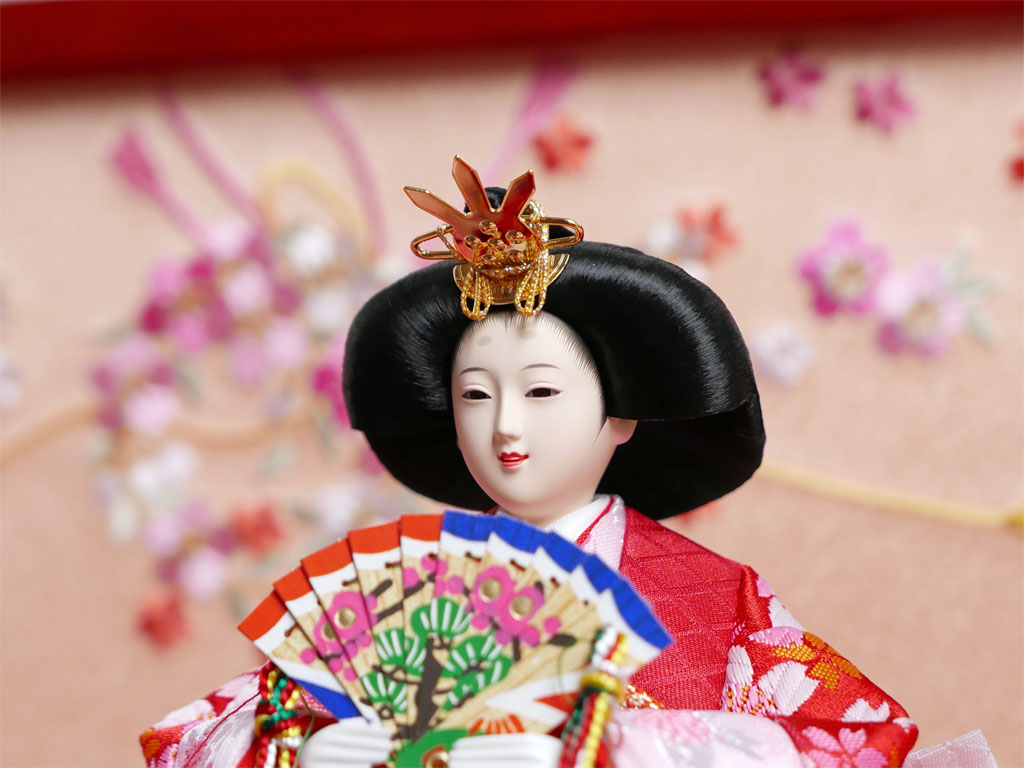かわいいお顔の桜柄雛人形桜リボン赤塗り収納飾りの通販～選ばれるお店