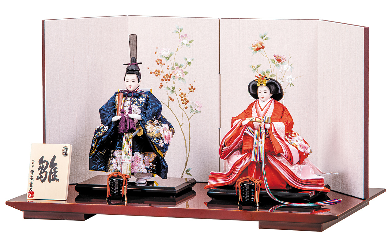 雛人形 コンパクト収納飾りセット【P84205】 金箔と桜の押花が満開