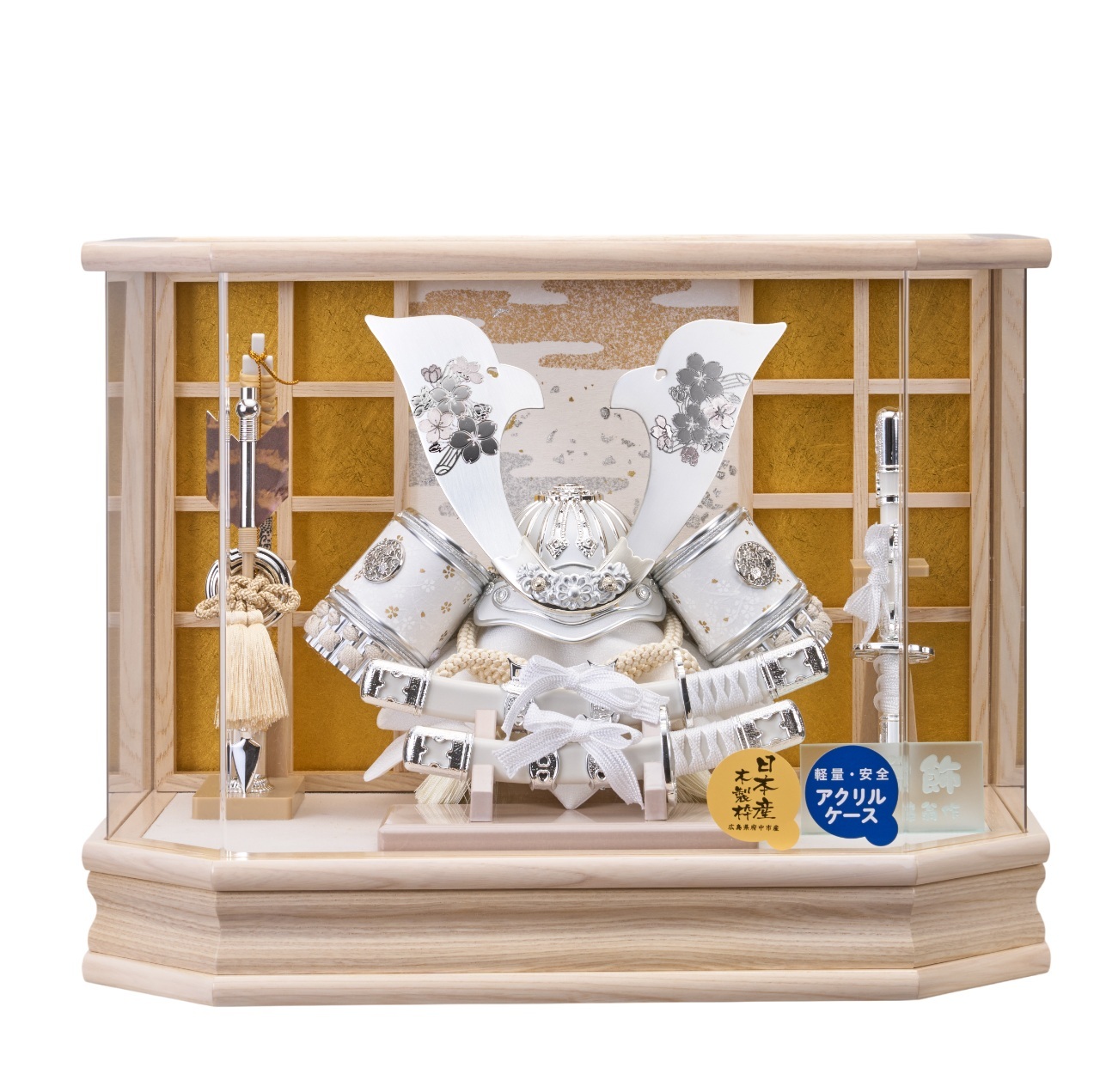 五月人形 兜飾りセット【P93118】ナチュラルな収納箱に美しい