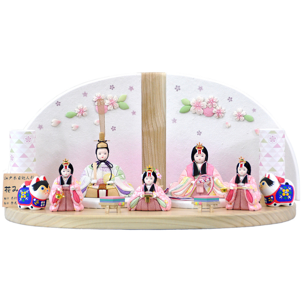 一秀作☆木目込み五人飾りセット 【P87405】雛人形 春らしくパステルで
