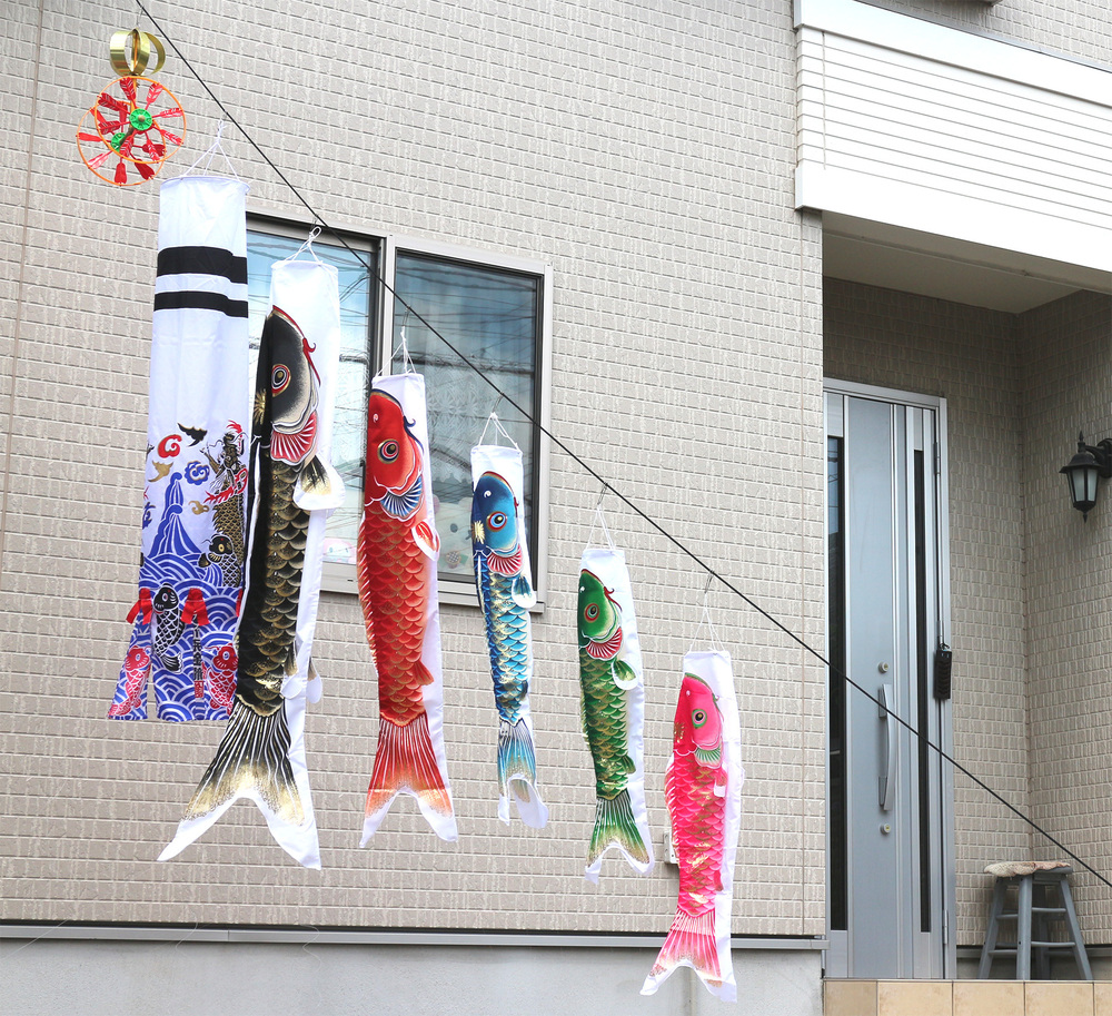 ロープを張るだけの楽々ガーランド鯉のぼり！矢車付☆華龍1.5m 5色