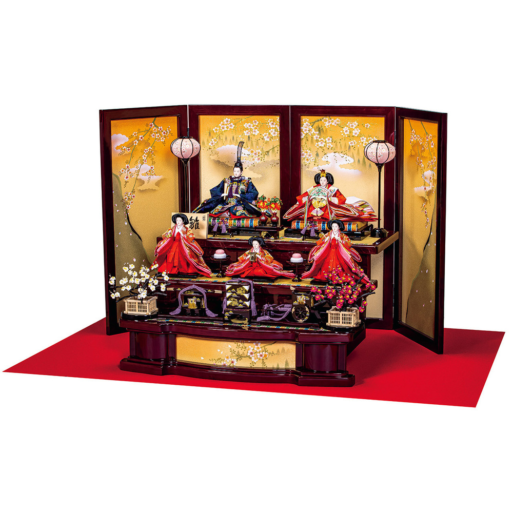 雛人形 三段五人飾りセット【A3180】 迫力満点！豪華お衣裳に優しいお