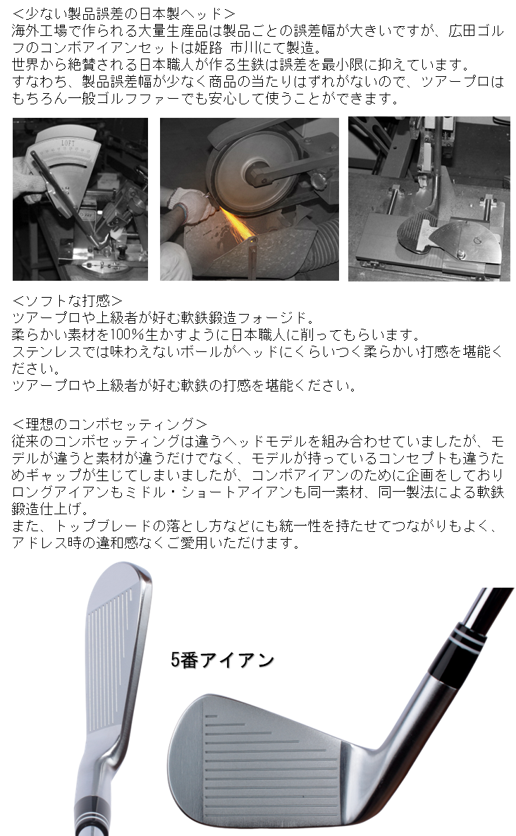 広田ゴルフ 軟鉄 鍛造 ハンドメイド フォージド アイアン コンボアイアン