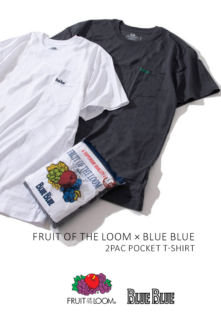 FRUIT OF THE LOOM BLUE BLUE ORGANIC COTTON 2PAC POCKET T-SHIRT