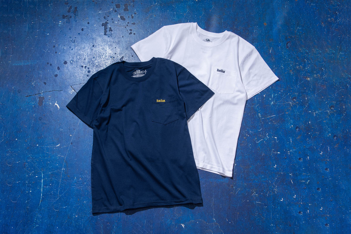 FRUIT OF THE LOOM BLUE BLUE ORGANIC COTTON 2PAC POCKET T-SHIRT