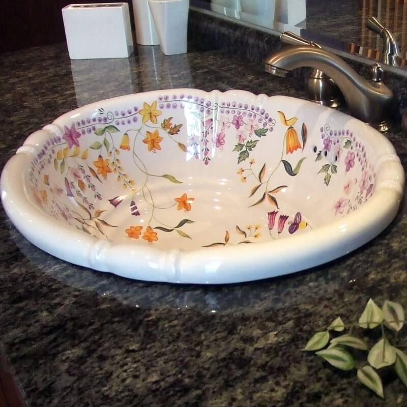 IM-HPB2402-WDH13 かわいい花柄 黄色 フローラル洗面ボウル