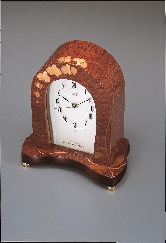 胡蝶蘭の木象嵌！セイコー置時計 SEIKO DECOR AZ738B/時計 掛け時計