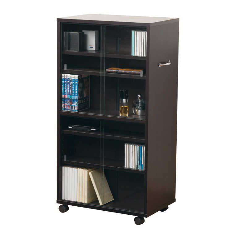 RA-3540 キャスター付きDVD＆コミック収納｜幅53cmガラス扉