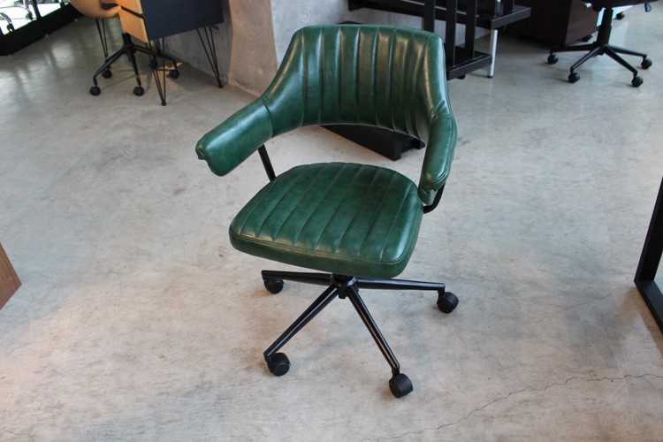 CH-3562 グリーン革製デスクチェア｜緑・PUレザー・レトロお洒落