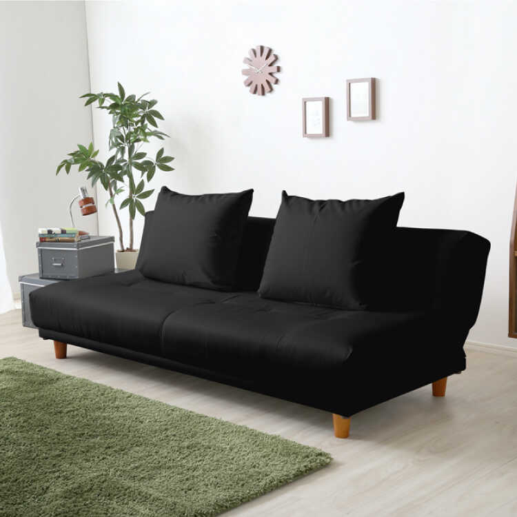 SF-4287 スタイリッシュ黒レザー製ソファーベッド・幅190日本製