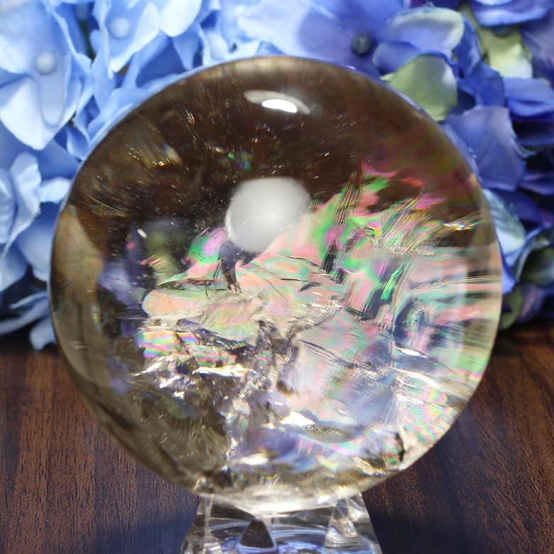 トップクォリティ]レインボースモーキークォーツ丸玉/スフィア（68.3mm