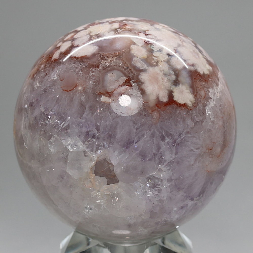 高品質]マダガスカル産フラワーアゲート丸玉/ピンクアメジスト共生桜