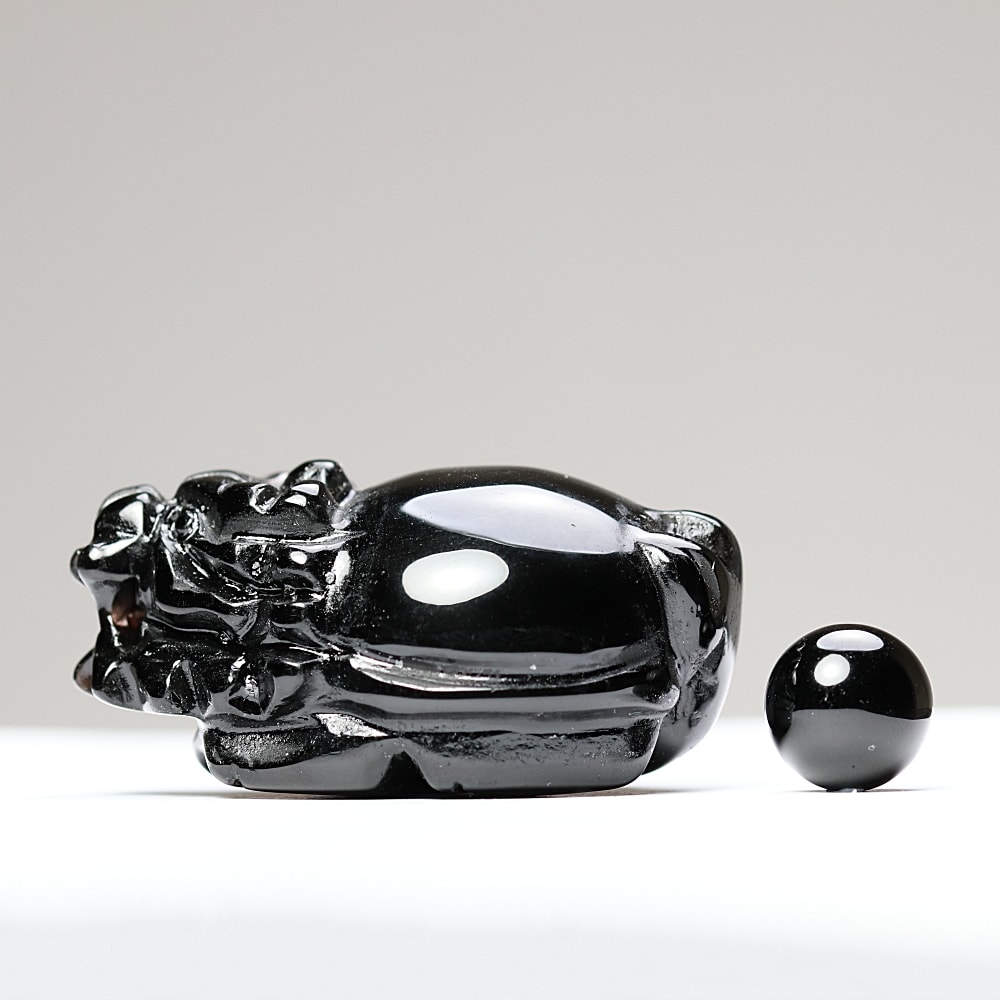 中国/山東省産]モリオン彫刻/天然黒水晶（龍亀/ロングイ） - 埼玉県