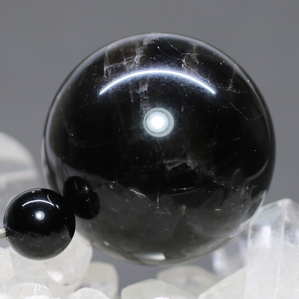 山東省産]モリオン丸玉/天然黒水晶スフィア（直径約34.5mm） - 埼玉県