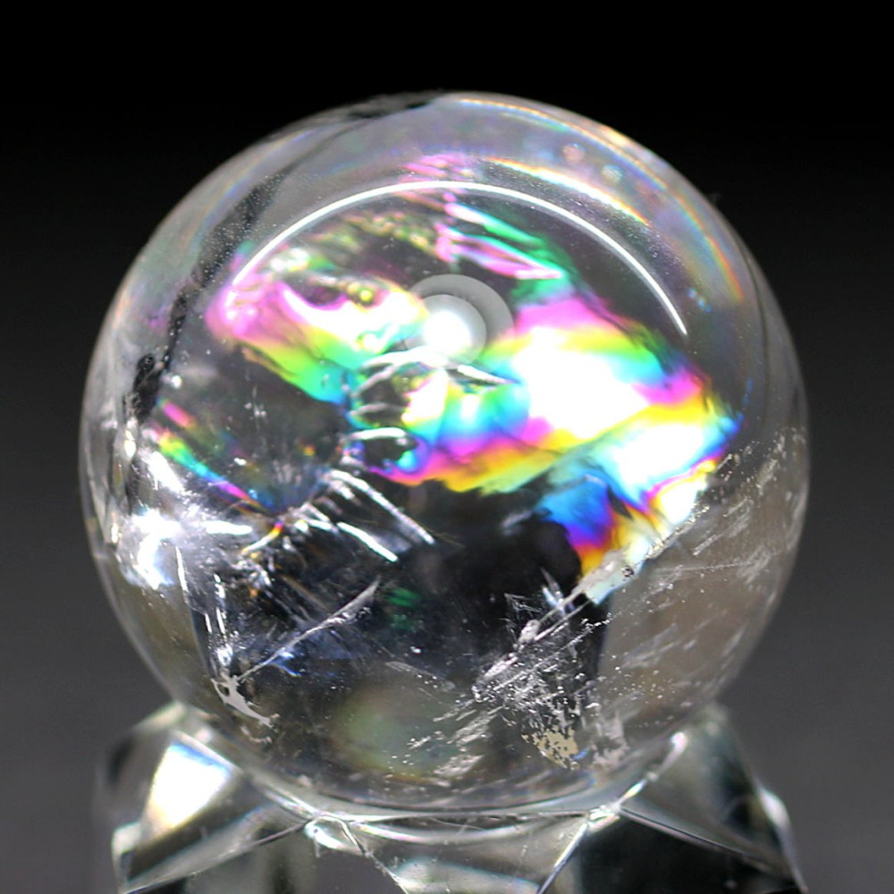 高品質]レインボー水晶玉/アイリスクォーツスフィア（丸玉直径33.1mm