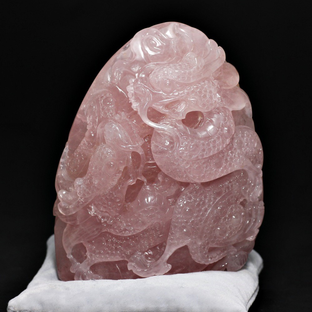 最高品質]ローズクォーツ(辰)龍彫刻（専用台座付） - 埼玉県吉川市の