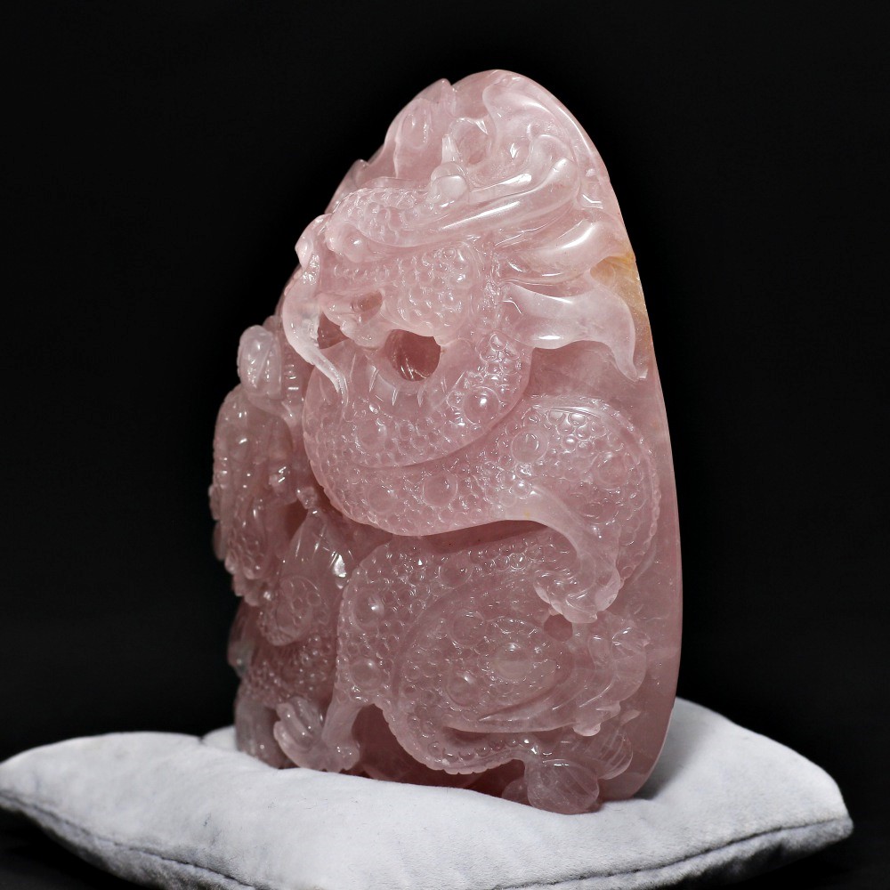 最高品質]ローズクォーツ(辰)龍彫刻（専用台座付） - 埼玉県吉川市の