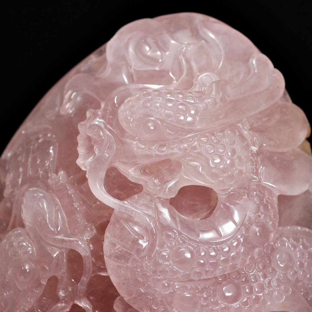 最高品質]ローズクォーツ(辰)龍彫刻（専用台座付） - 埼玉県吉川市の