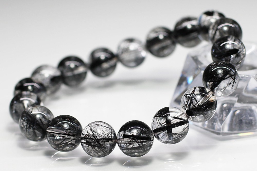 高品質]ブラックトルマリンインクォーツブレスレット（約11mm玉