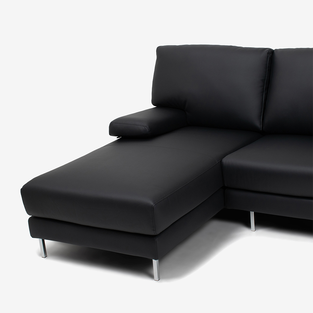 カウチソファ 向って左カウチ「ベローナ2」ソフトレザーブラック色