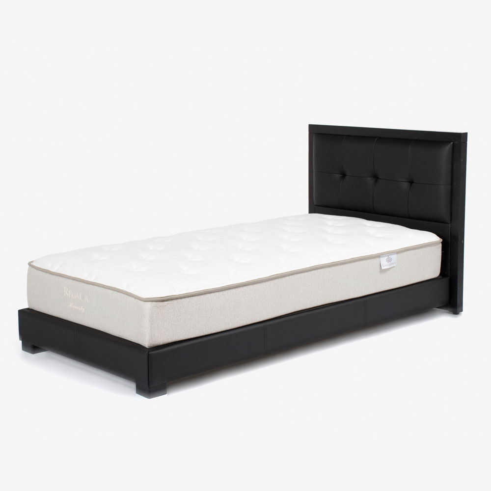 ベッドフレーム「Nレベッカ」半革張りブラック色 床板仕様 丸脚