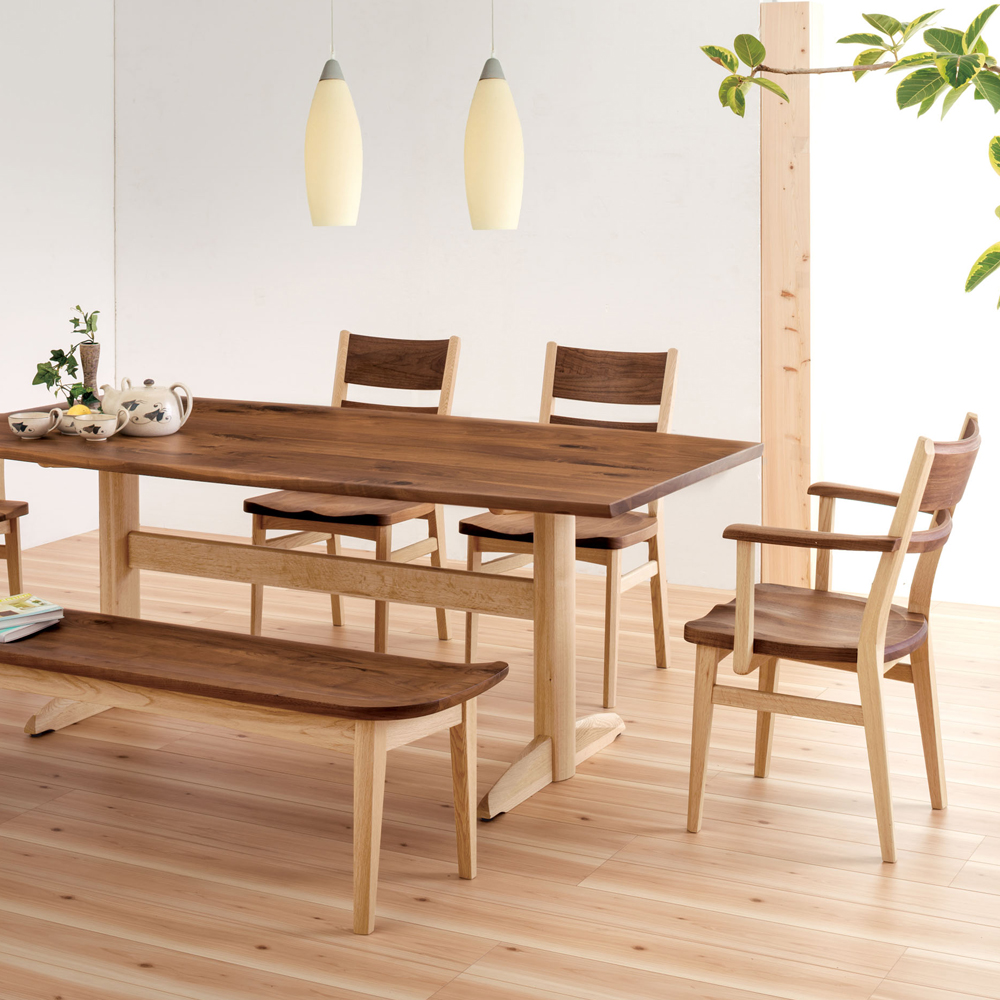 ダイニングテーブル「Sign（サイン）波面型・帆立脚」ウォールナット材