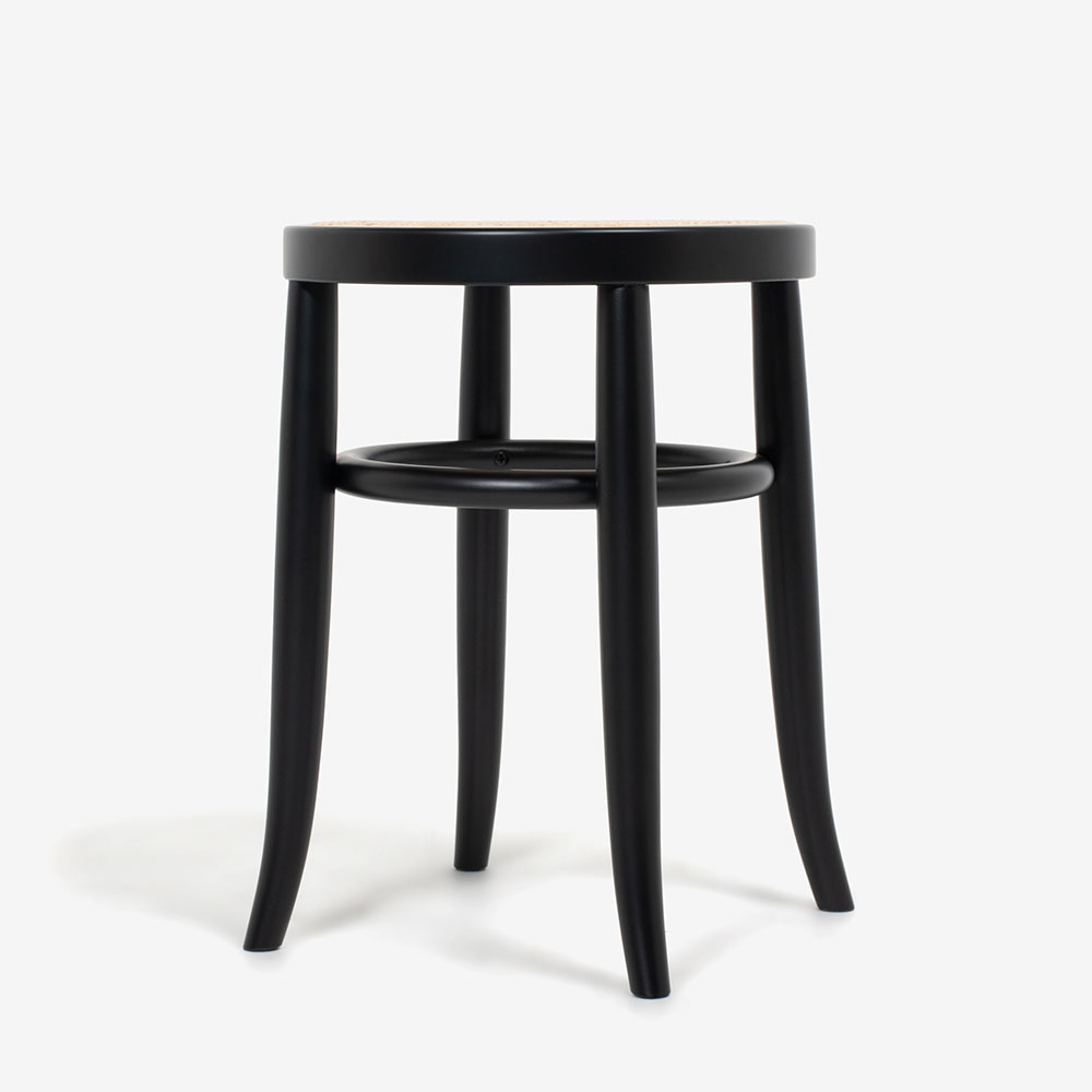 秋田木工 スツール「209-R」座面高43cm ブナ材艶消しブラック色/座面籐