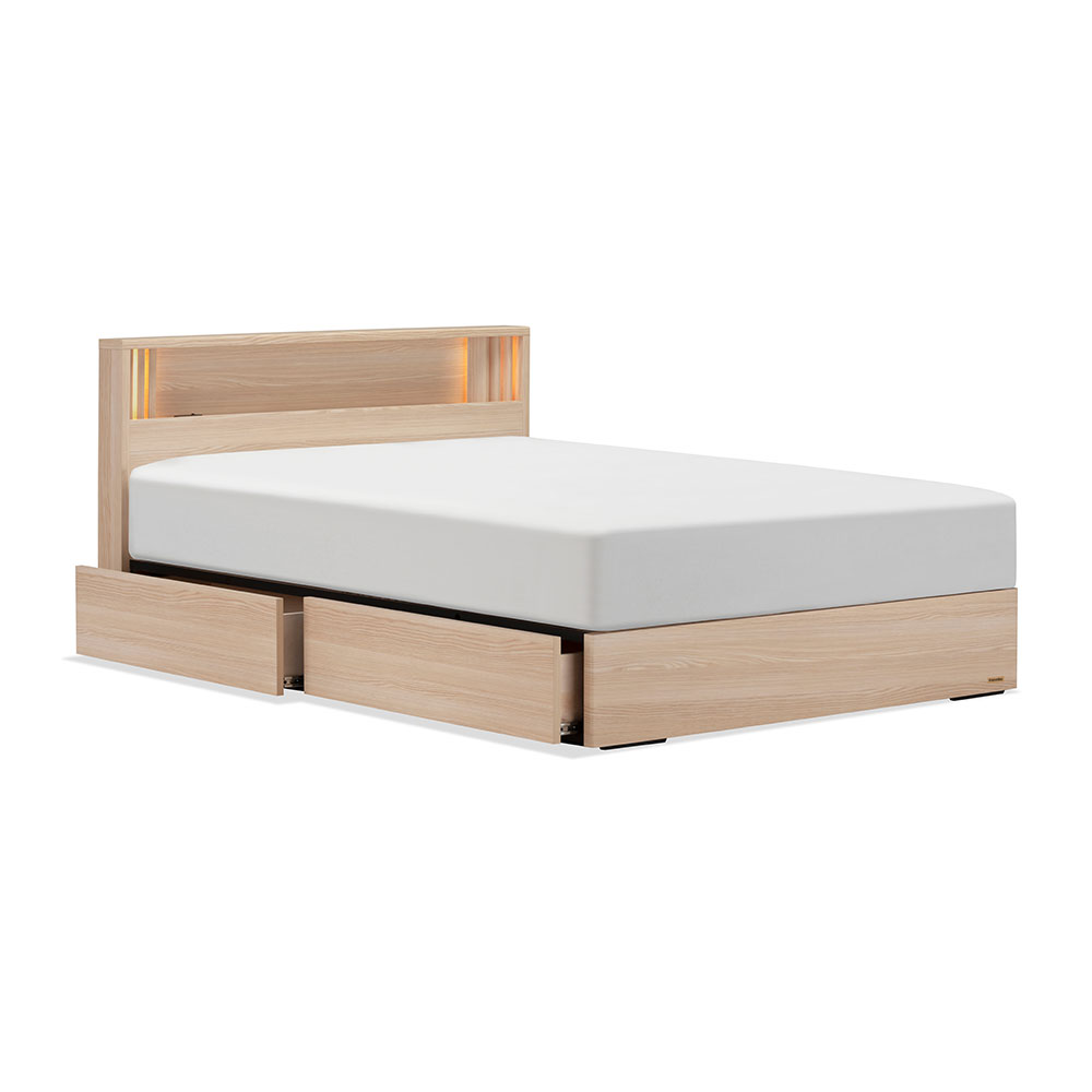 ベッドフレーム「イルミネ2」引出し付き LEDライト・コンセント付き