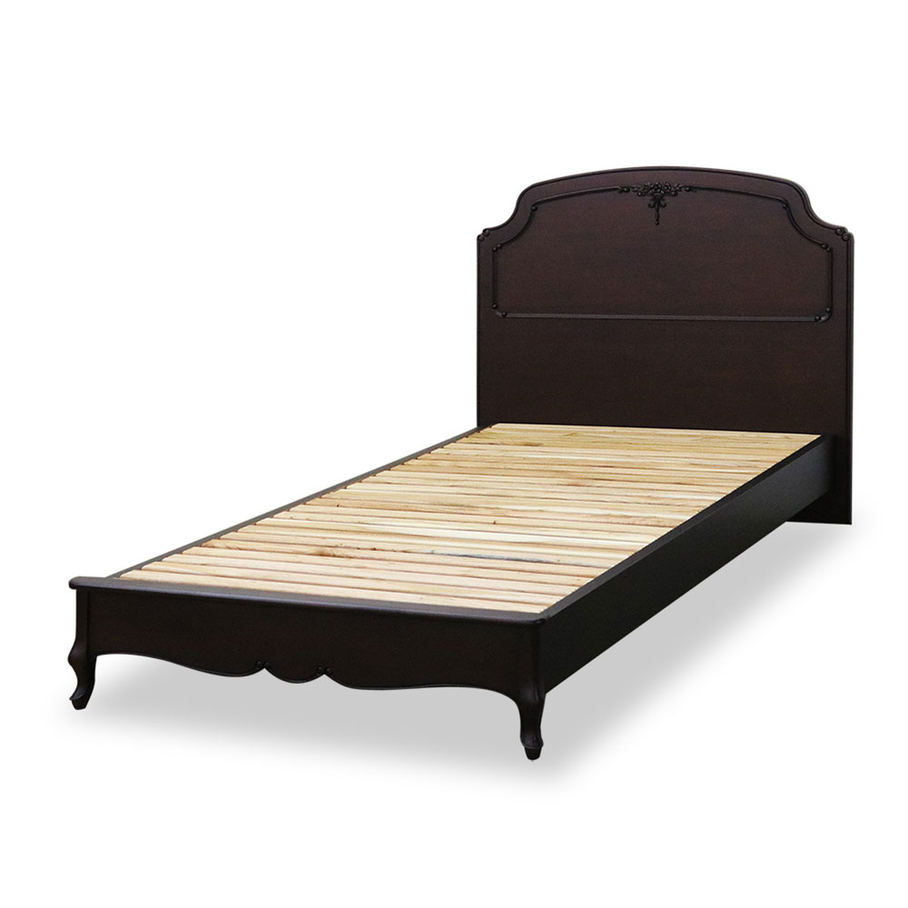 ベッドフレーム「フルール DM」マホガニー材ダークブラウン色 シングル