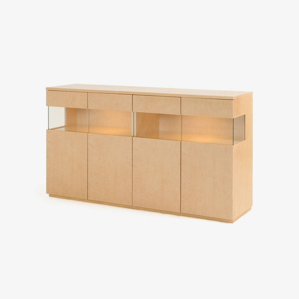 サイドボード「ペルレ2」幅160cm メープル材 パールメープル色【受注