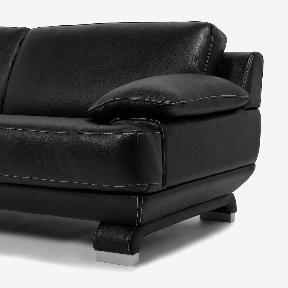 ソファ 3人掛け「L/S 01（エルエス01）」幅219cm 革ブラック色 #R-887C